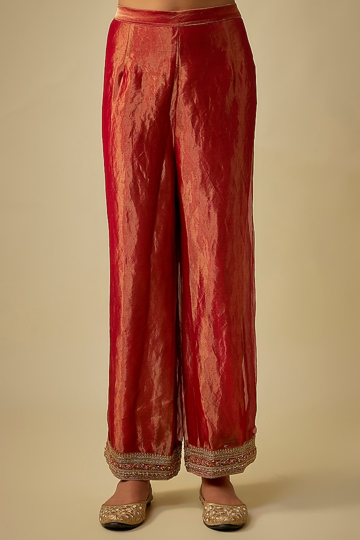 Red Tissue Embroidered Tunic Set by Jaya Rathore at Pernia's Pop Up Shop