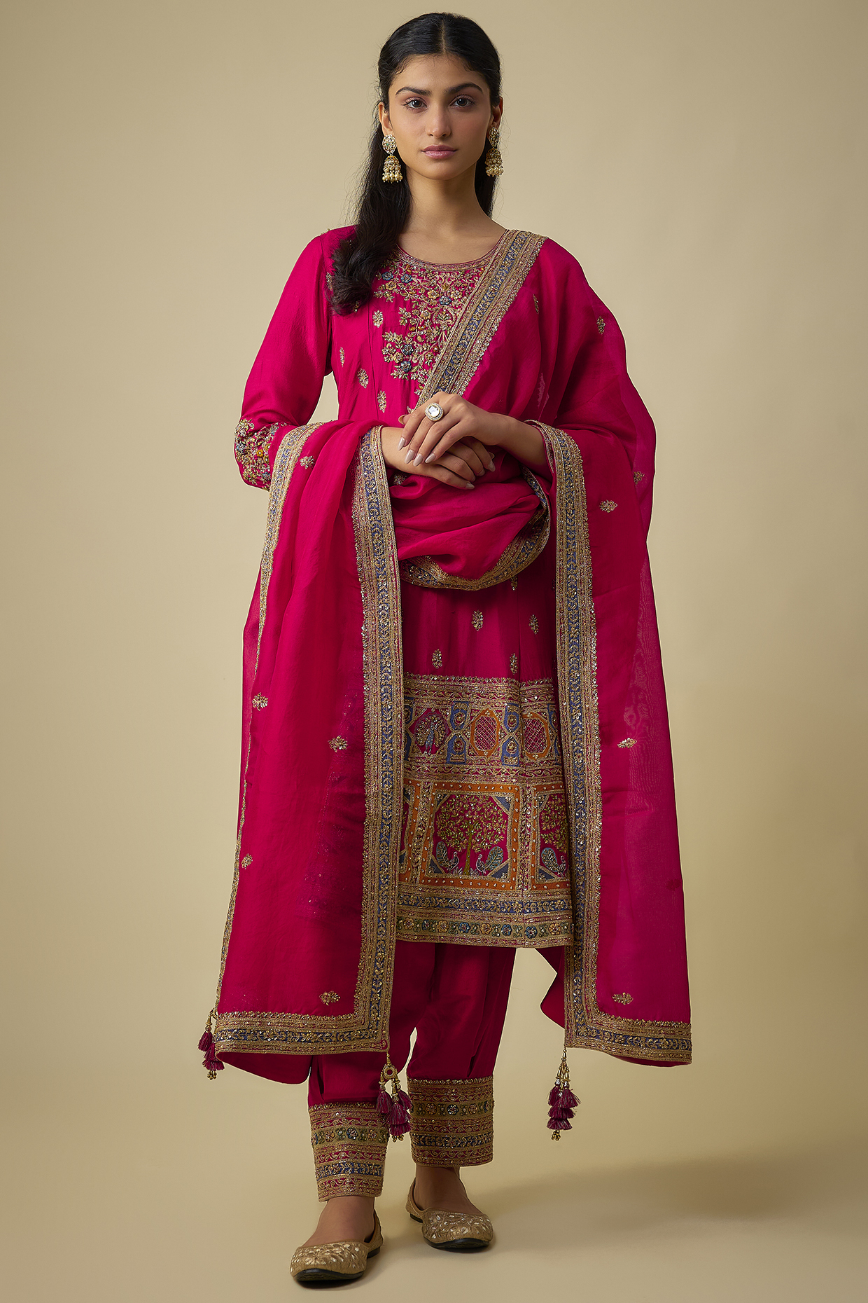 Red Silk Dori Embroidered Tunic Set by Jaya Rathore at Pernia's Pop Up Shop