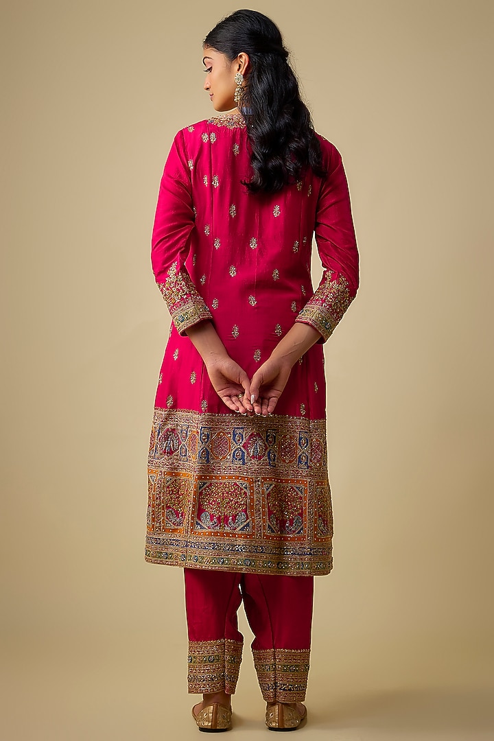Red Silk Dori Embroidered Tunic Set by Jaya Rathore at Pernia's Pop Up Shop