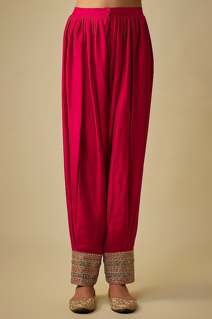 Red Silk Dori Embroidered Tunic Set by Jaya Rathore at Pernia's Pop Up Shop