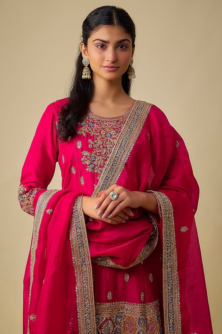 Red Silk Dori Embroidered Tunic Set by Jaya Rathore at Pernia's Pop Up Shop