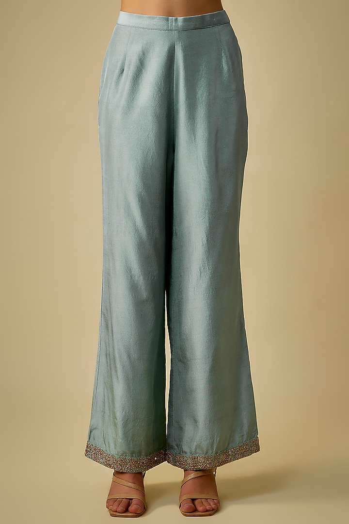 Wash Blue Silk Embroidered Tunic Set by Jaya Rathore at Pernia's Pop Up Shop