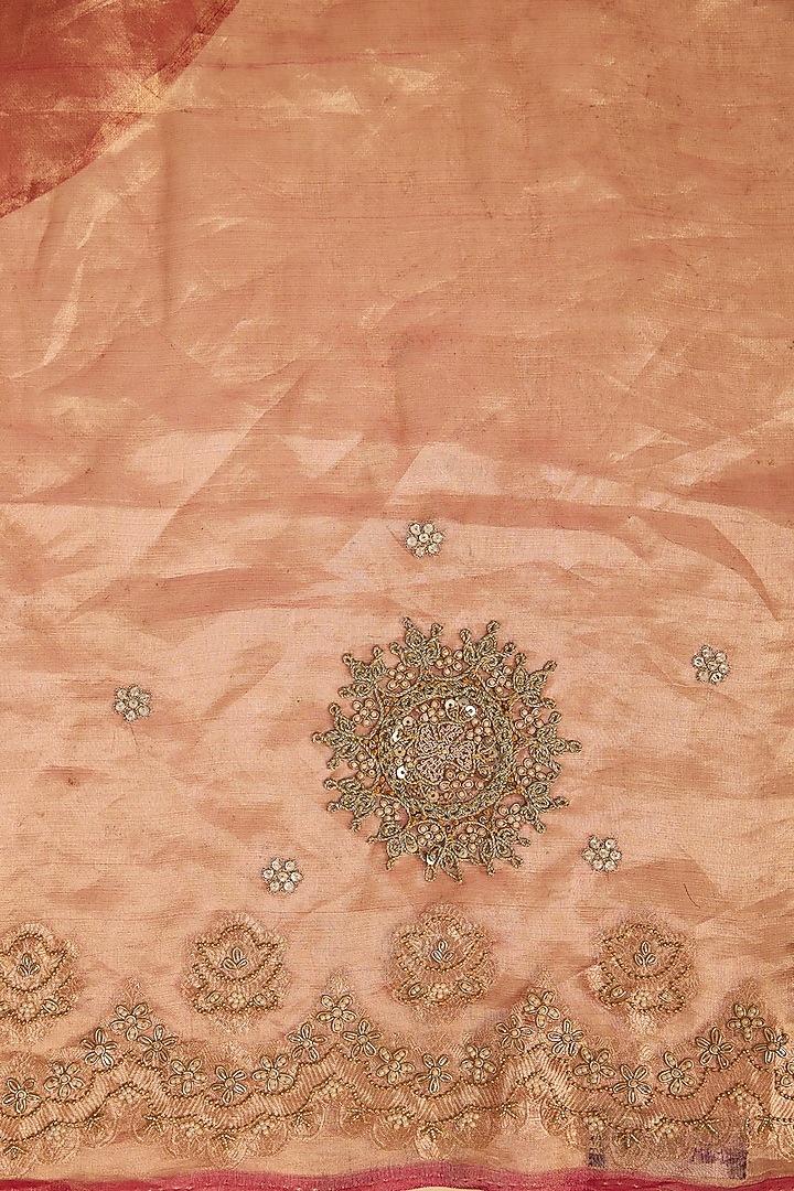 Pink Tissue Dori & Boota Embroidered Reception Saree Set by Jaya Rathore at Pernia's Pop Up Shop