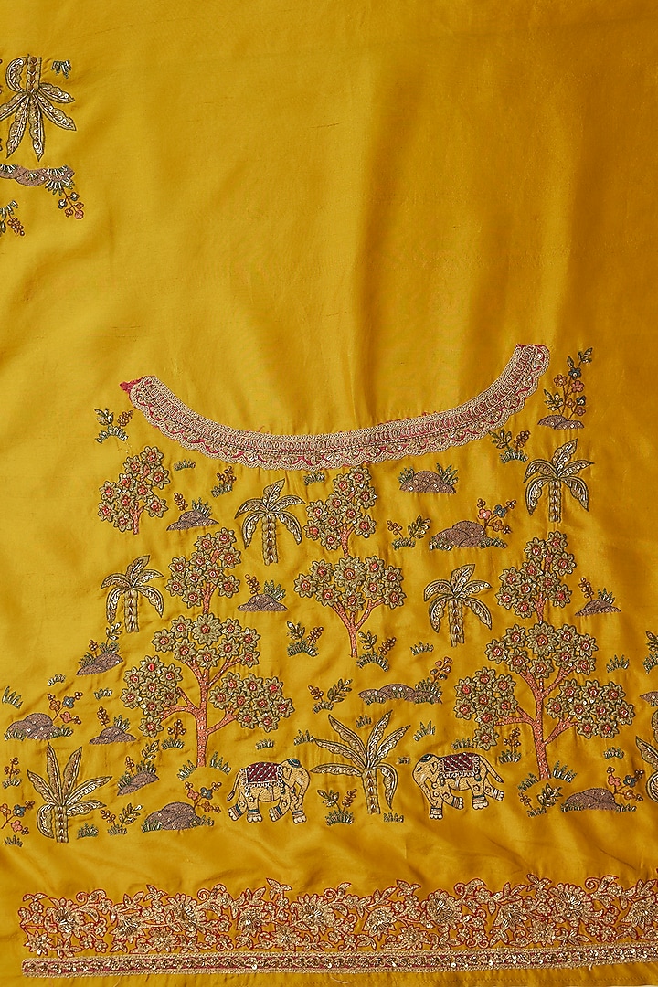 Mustard Silk Jaal Embroidered Reception Saree Set by Jaya Rathore at Pernia's Pop Up Shop