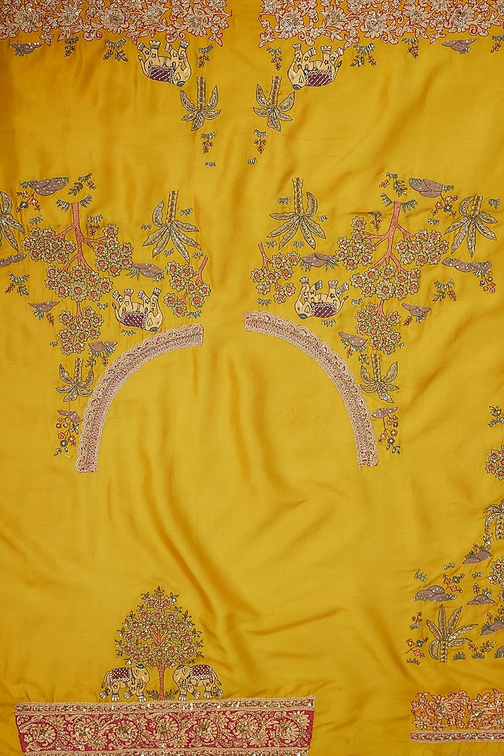 Mustard Silk Jaal Embroidered Reception Saree Set by Jaya Rathore at Pernia's Pop Up Shop
