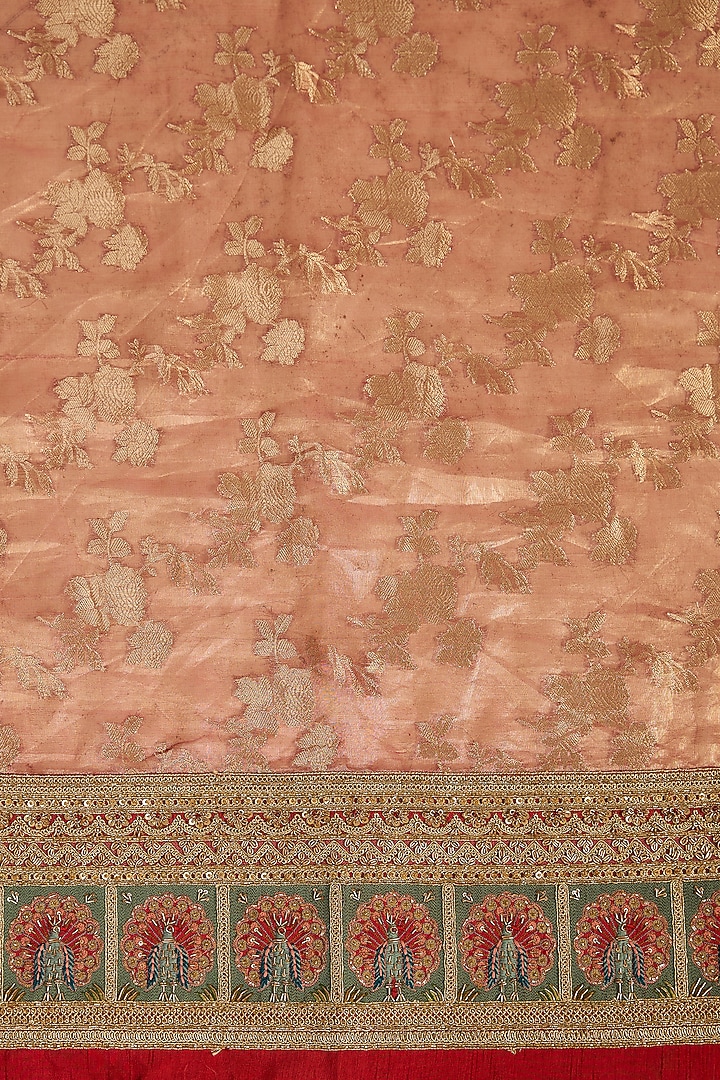 Burnt Orange Tissue Motif Embroidered Wedding Saree Set by Jaya Rathore at Pernia's Pop Up Shop