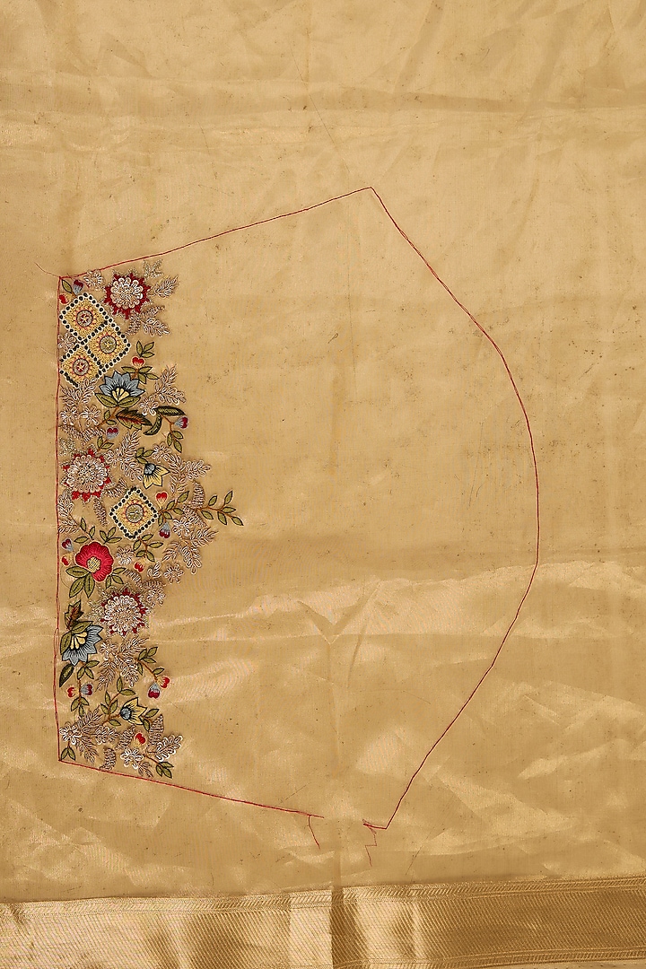 Gold Tissue Thread Embroidered Reception Saree Set by Jaya Rathore at Pernia's Pop Up Shop
