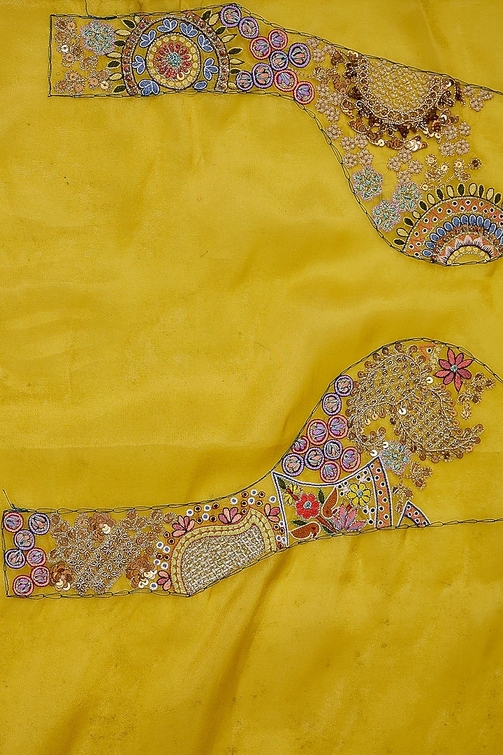 Mustard Shimmer Tissue Embroidered Reception Saree Set by Jaya Rathore at Pernia's Pop Up Shop