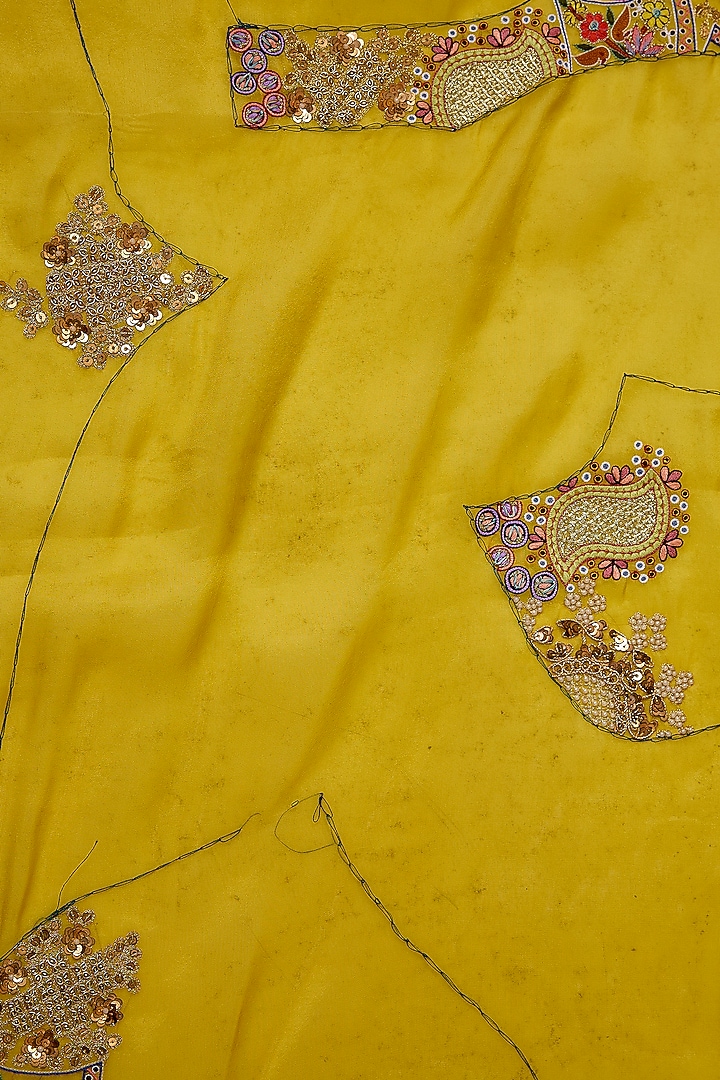 Mustard Shimmer Tissue Embroidered Reception Saree Set by Jaya Rathore at Pernia's Pop Up Shop