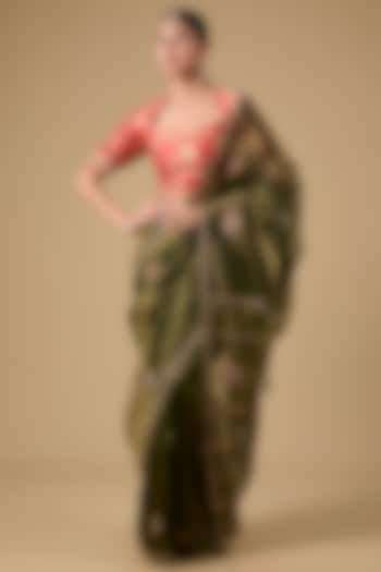 Green Tissue Boota Embroidered Wedding Saree Set by Jaya Rathore at Pernia's Pop Up Shop