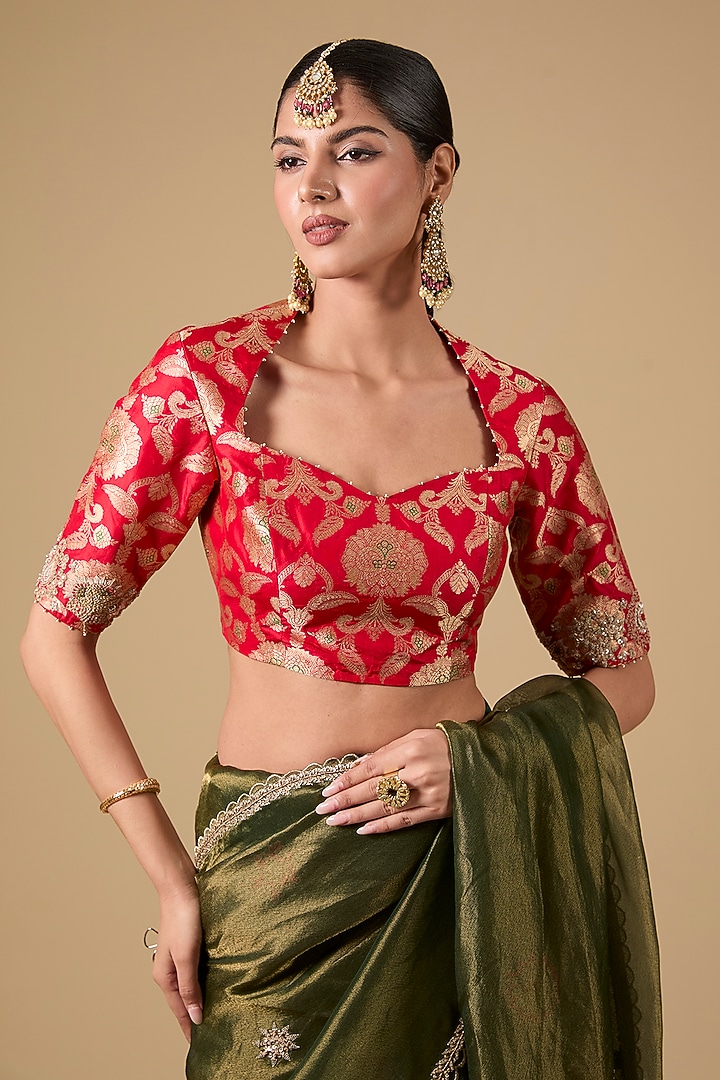 Green Tissue Boota Embroidered Wedding Saree Set by Jaya Rathore at Pernia's Pop Up Shop