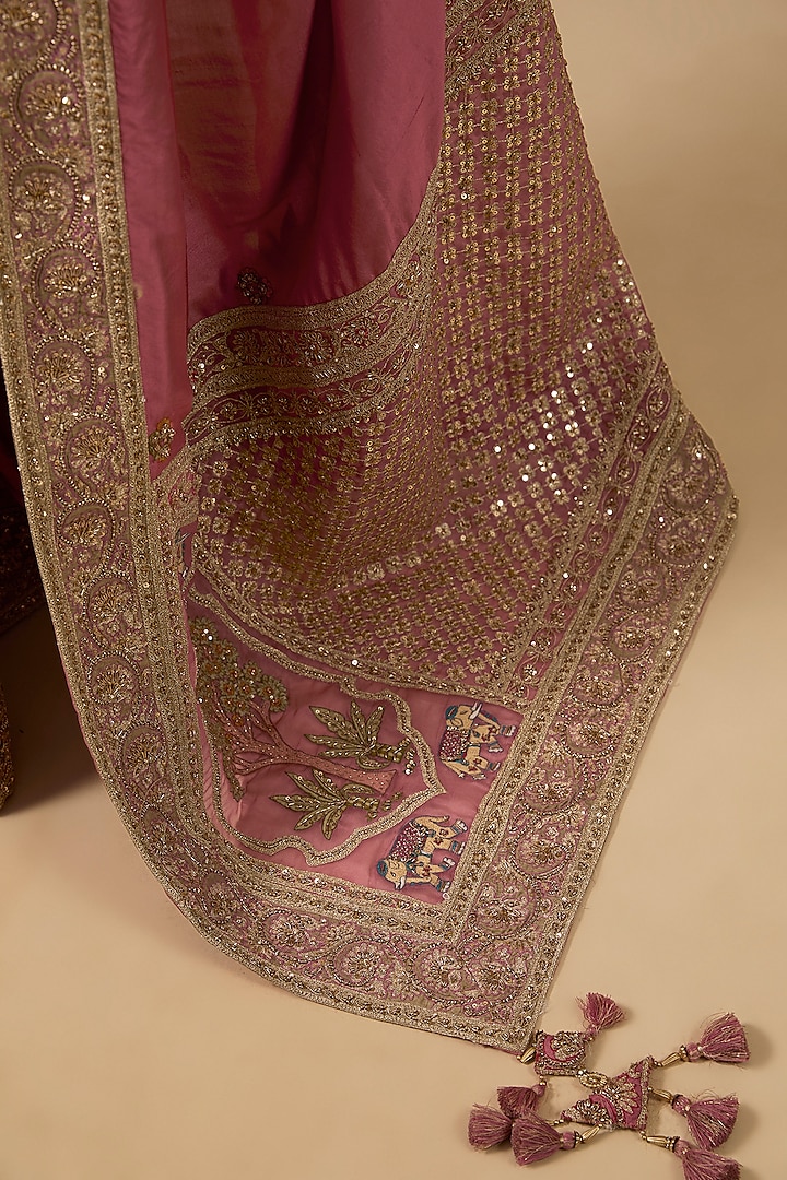 Coral Silk Tikki & Jaal Embroidered Reception Saree Set by Jaya Rathore at Pernia's Pop Up Shop