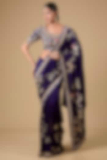 Purple Silk Thread Work Bridal Saree Set by Jaya Rathore at Pernia's Pop Up Shop