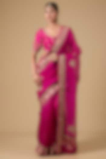 Fuchsia Pink Handloom Boota Embroidered Reception Saree Set by Jaya Rathore at Pernia's Pop Up Shop