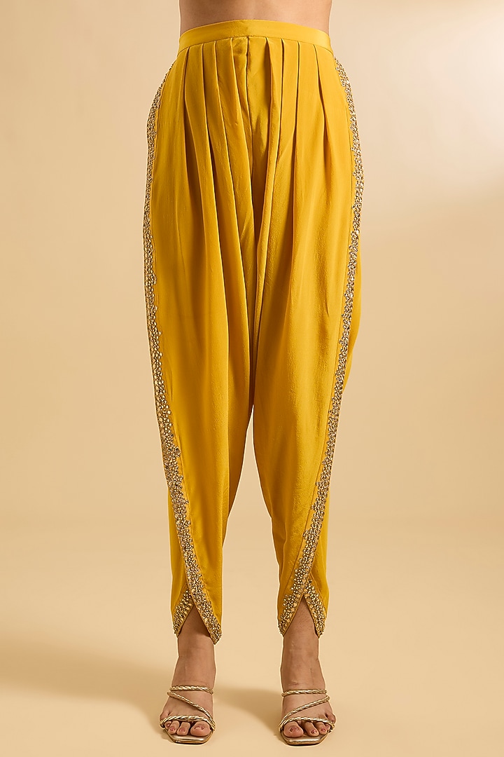 Mustard Silk Organza & Crepe Mirror Work Tunic Set by Jaya Rathore at Pernia's Pop Up Shop