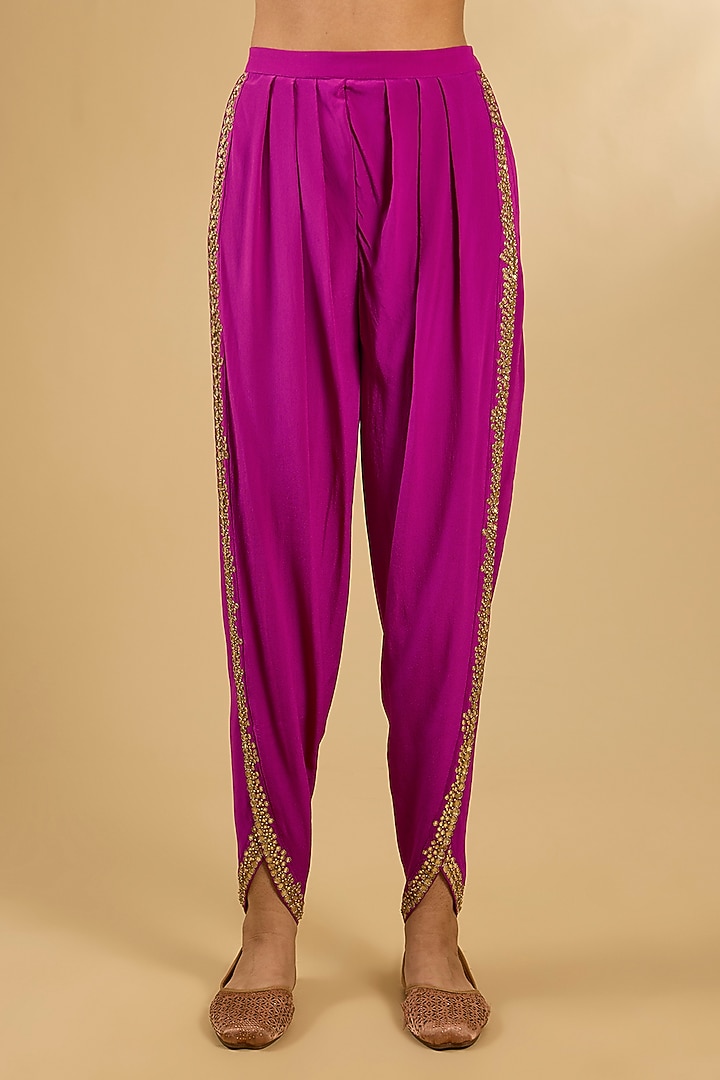 Fuchsia Silk Organza & Crepe Mirror Work Tunic Set by Jaya Rathore at Pernia's Pop Up Shop