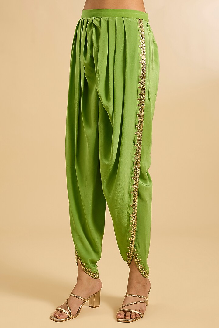 Green Silk Organza & Crepe Mirror Work Tunic Set by Jaya Rathore at Pernia's Pop Up Shop