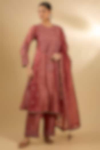 Orange Handloom Silk & Organza Threadwork Tunic Set by Jaya Rathore at Pernia's Pop Up Shop