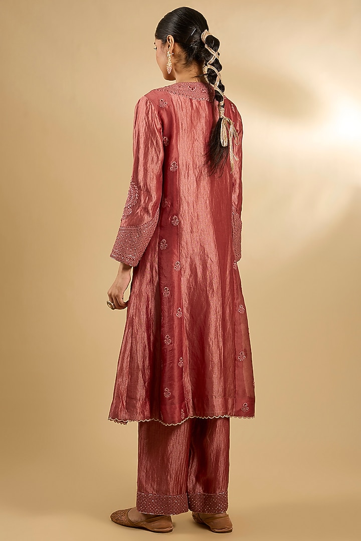 Orange Handloom Silk & Organza Threadwork Tunic Set by Jaya Rathore at Pernia's Pop Up Shop