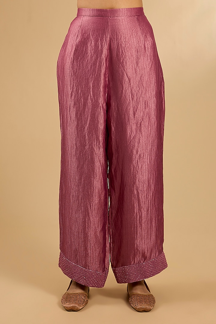 Onion Pink Handloom Silk & Organza Threadwork Tunic Set by Jaya Rathore at Pernia's Pop Up Shop