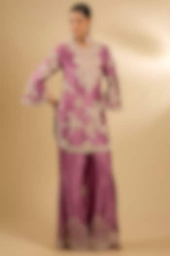 Onion Pink Handloom Silk Threadwork Tunic Set by Jaya Rathore at Pernia's Pop Up Shop