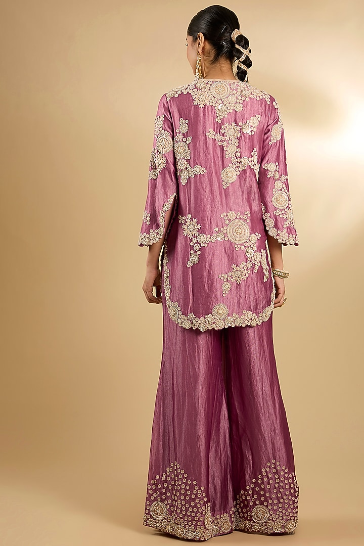 Onion Pink Handloom Silk Threadwork Tunic Set by Jaya Rathore at Pernia's Pop Up Shop