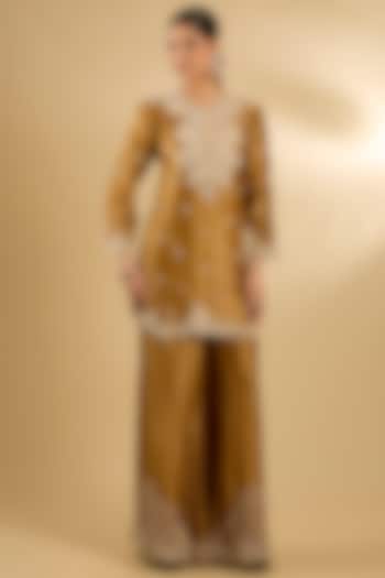 Gold Handloom Silk Threadwork Tunic Set by Jaya Rathore at Pernia's Pop Up Shop