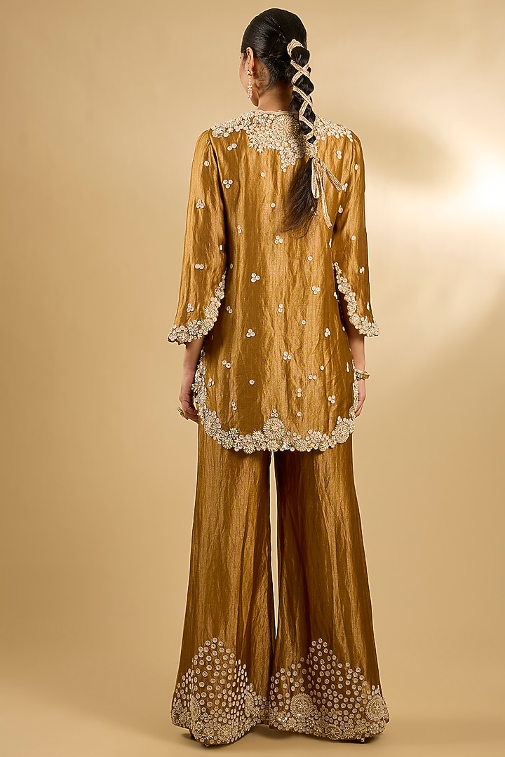 Gold Handloom Silk Threadwork Tunic Set by Jaya Rathore at Pernia's Pop Up Shop