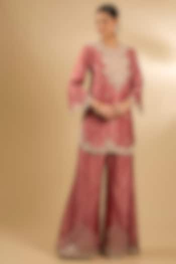 Orange Handloom Silk Threadwork Tunic Set by Jaya Rathore at Pernia's Pop Up Shop