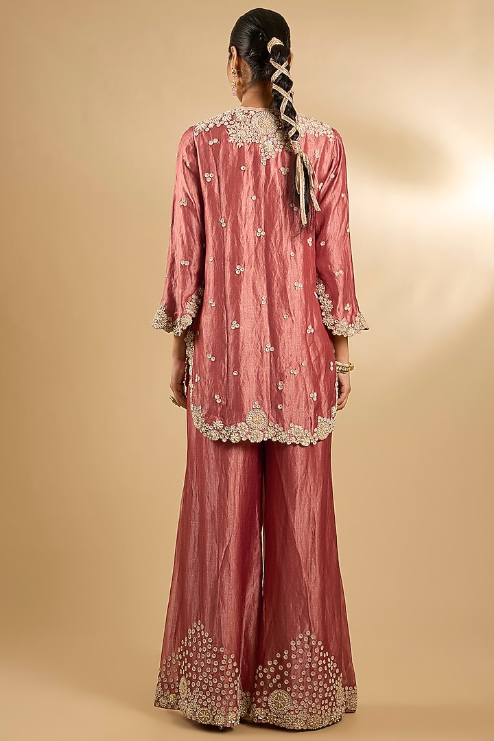 Orange Handloom Silk Threadwork Tunic Set by Jaya Rathore at Pernia's Pop Up Shop