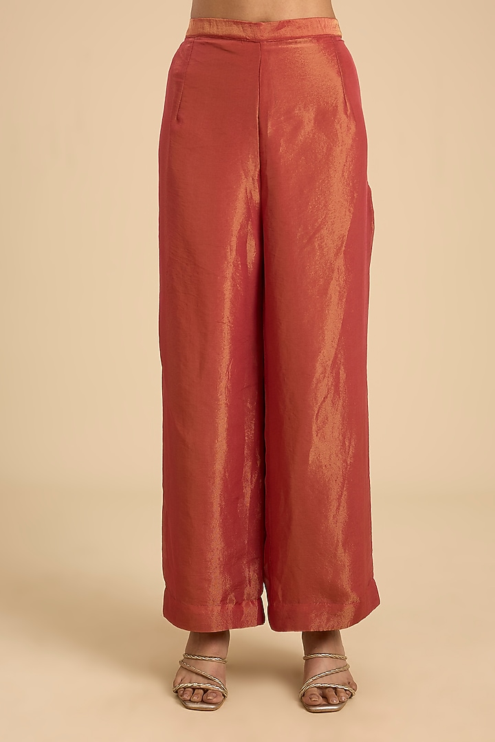 Rust Handloom Tissue Thread & Moti Embroidered Tunic Set by Jaya Rathore at Pernia's Pop Up Shop