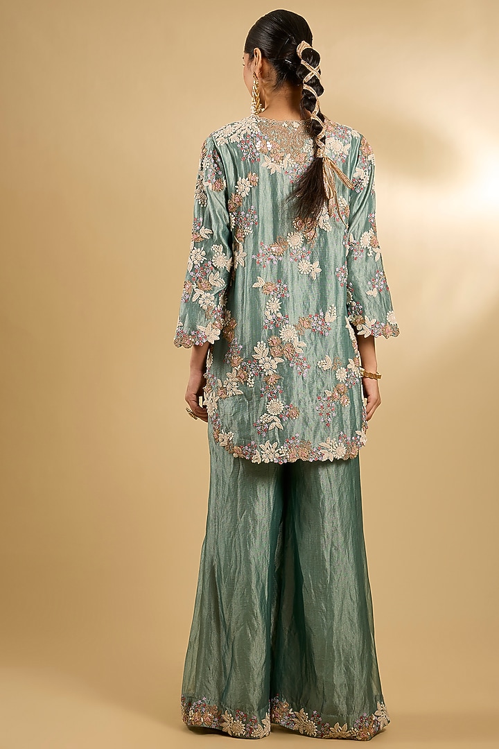 Blue Handloom Silk Threadwork Tunic Set by Jaya Rathore at Pernia's Pop Up Shop