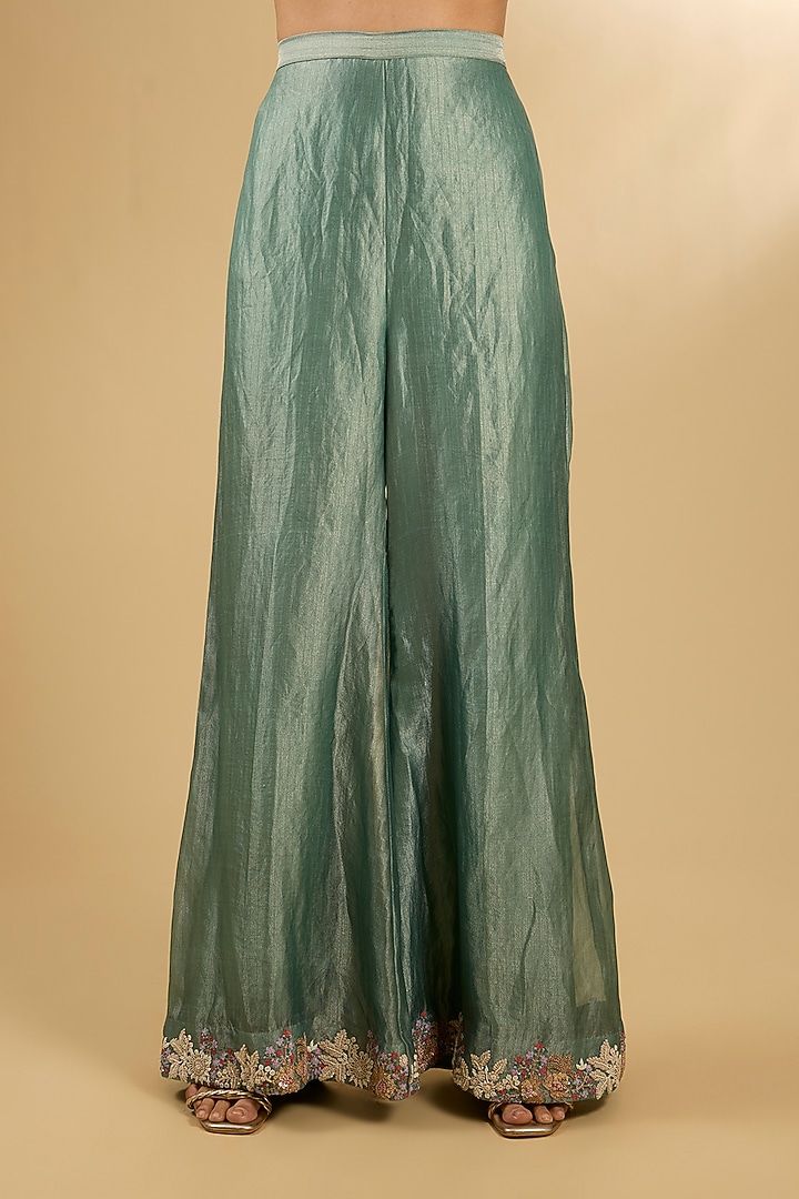 Blue Handloom Silk Threadwork Tunic Set by Jaya Rathore at Pernia's Pop Up Shop