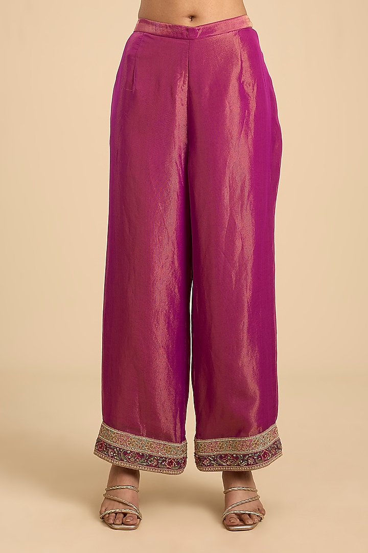 Fuchsia Pink Shimmer Tissue Thread Work Paneled Kurta Set by Jaya Rathore at Pernia's Pop Up Shop