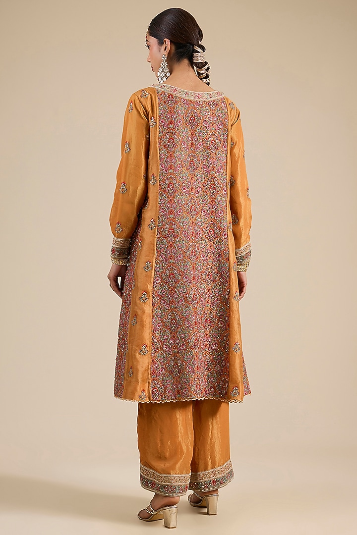 Orange Shimmer Tissue Thread Embroidered Kurta Set by Jaya Rathore at Pernia's Pop Up Shop