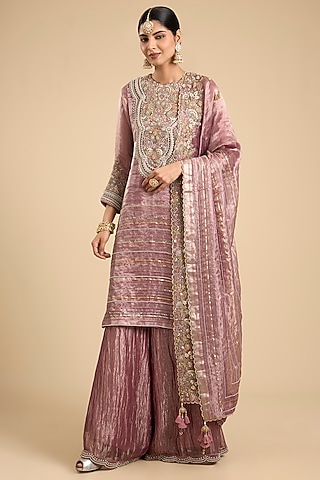 Lavender Tissue Thread Work Sharara Set by Jaya Rathore