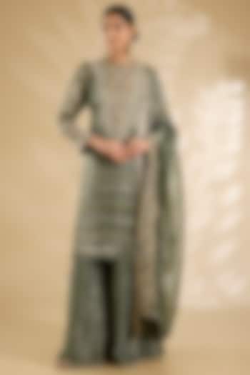 Green Tissue Embroidered Bridal Sharara Set by Jaya Rathore at Pernia's Pop Up Shop