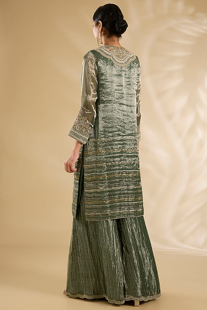 Green Tissue Embroidered Bridal Sharara Set by Jaya Rathore at Pernia's Pop Up Shop