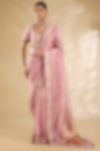 Pink Silk Organza Embellished Wedding Saree Set by Jaya Rathore at Pernia's Pop Up Shop