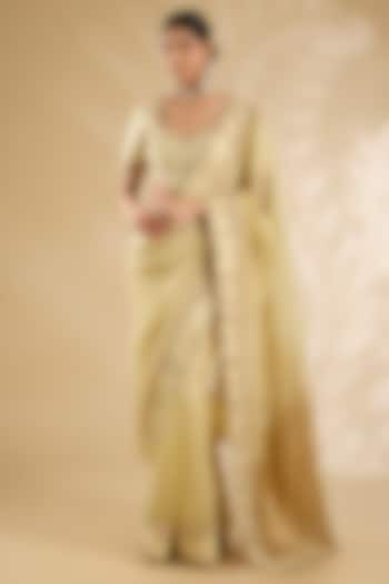 Yellow Silk Organza Embellished Wedding Saree Set by Jaya Rathore at Pernia's Pop Up Shop