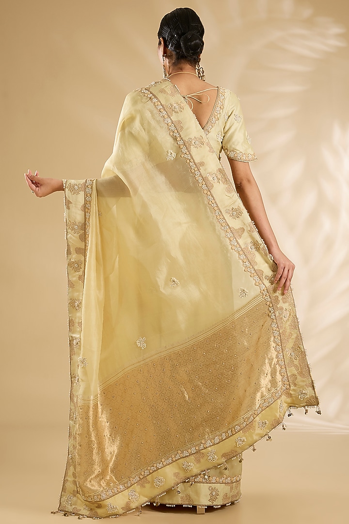 Yellow Silk Organza Embellished Wedding Saree Set by Jaya Rathore at Pernia's Pop Up Shop
