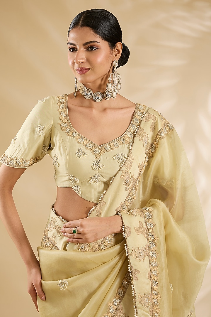 Yellow Silk Organza Embellished Wedding Saree Set by Jaya Rathore at Pernia's Pop Up Shop