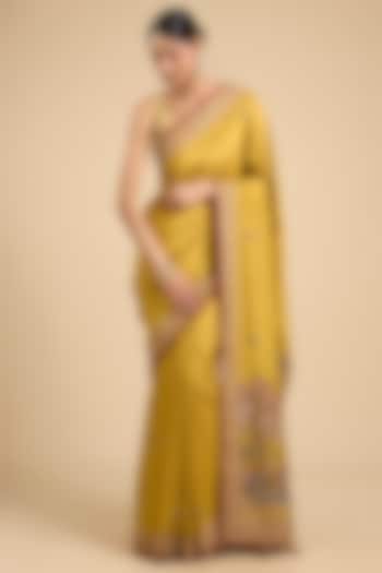 Mustard Yellow Silk Embroidered Reception Saree Set by Jaya Rathore at Pernia's Pop Up Shop