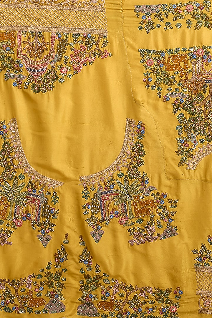 Mustard Yellow Silk Embroidered Reception Saree Set by Jaya Rathore at Pernia's Pop Up Shop