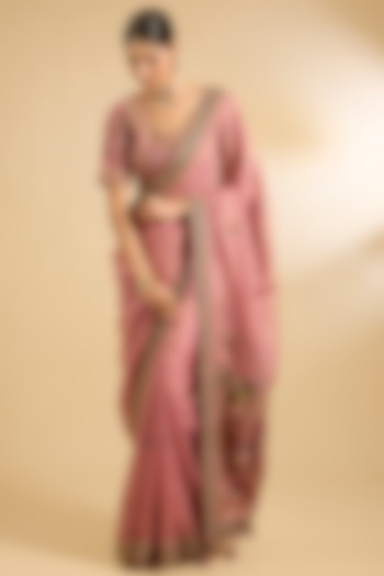 Onion Pink Shimmer Tissue Reception Saree Set by Jaya Rathore at Pernia's Pop Up Shop