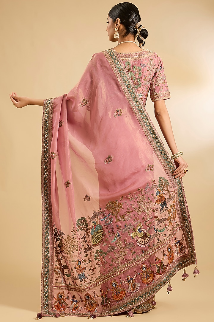Onion Pink Shimmer Tissue Reception Saree Set by Jaya Rathore at Pernia's Pop Up Shop