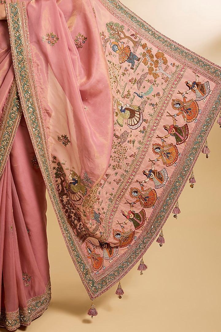Onion Pink Shimmer Tissue Reception Saree Set by Jaya Rathore at Pernia's Pop Up Shop
