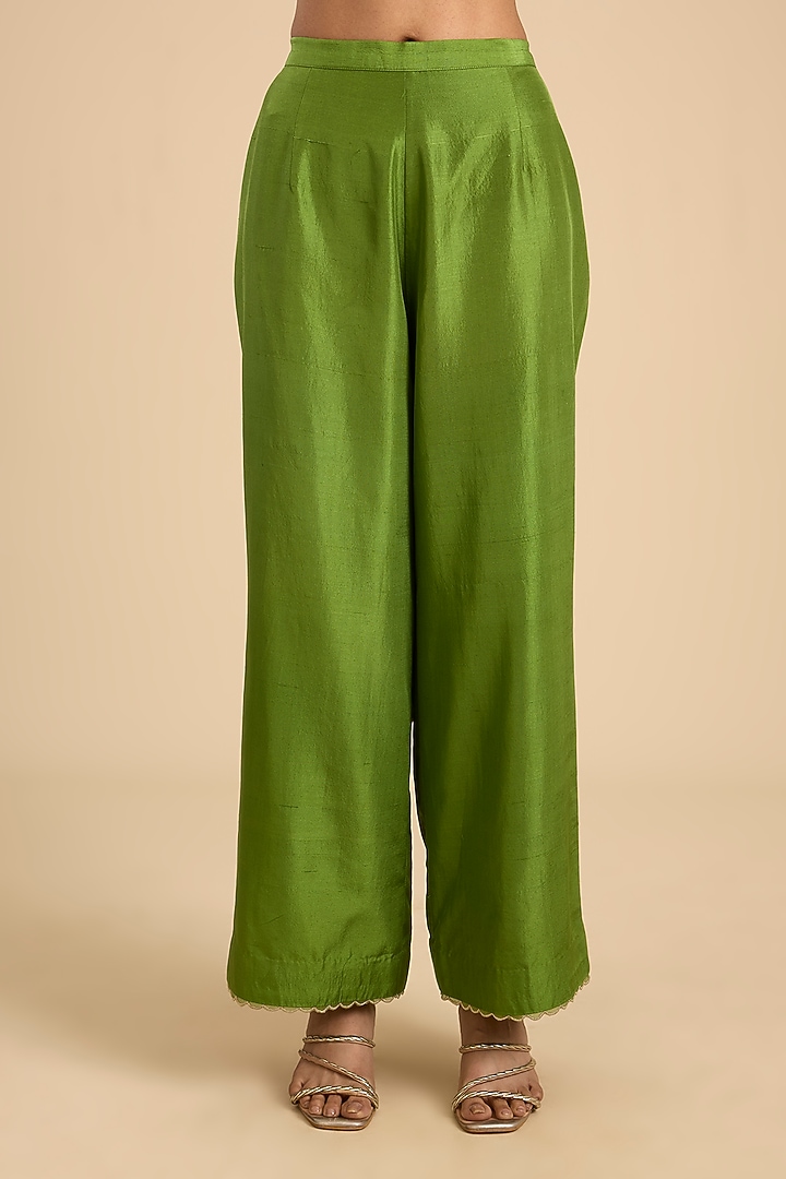 Green Gold Silk Dori Work Paneled Kurta Set by Jaya Rathore at Pernia's Pop Up Shop