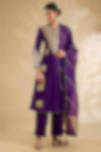 Purple Silk & Organza Dori Work Tunic Set by Jaya Rathore at Pernia's Pop Up Shop