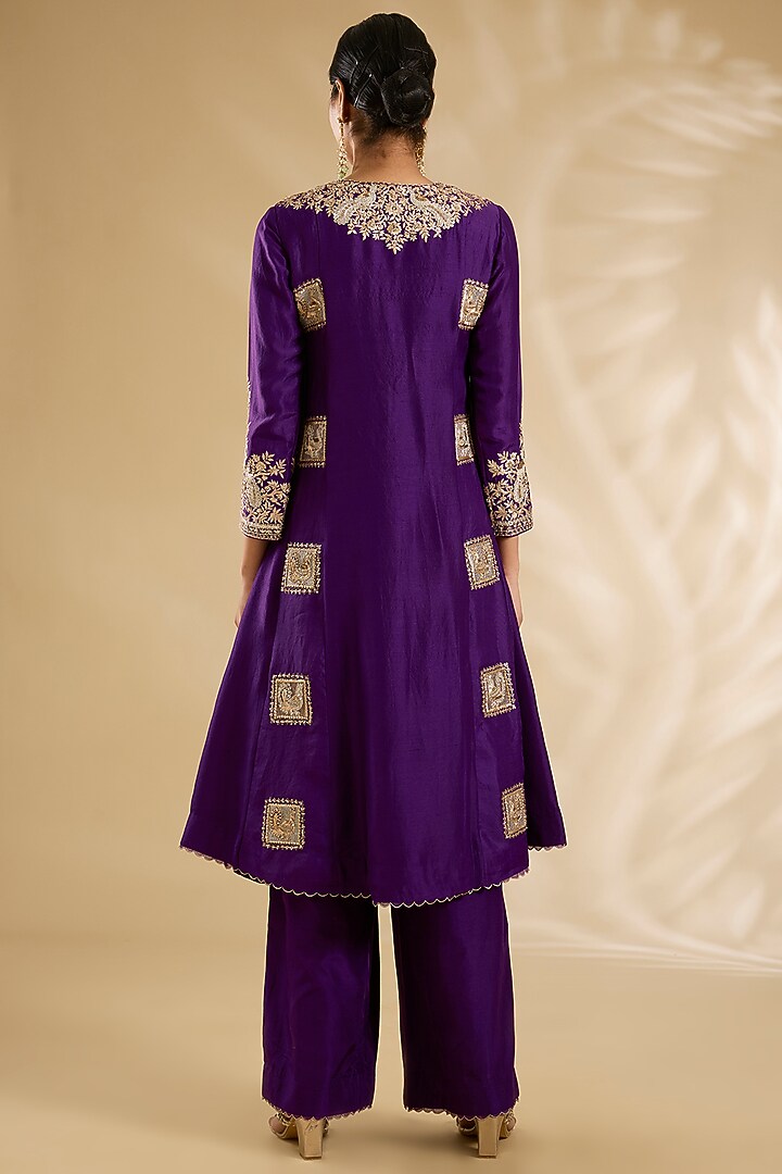 Purple Silk & Organza Dori Work Tunic Set by Jaya Rathore at Pernia's Pop Up Shop